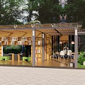 Wooden Pergola Design With Bookshelves Green Plants Stone Decor And Outdoor Seating