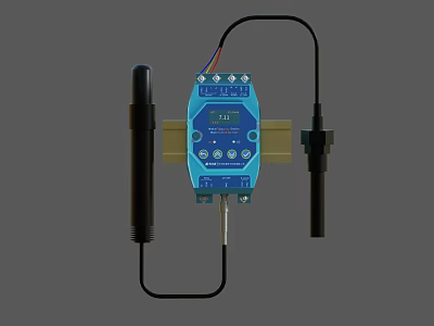 Industrial Equipment Controller With Blue Casing Digital Display And Two Sensor Probes 3d model