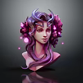 Fantasy Female Character Bust With Purple Hair Flower Decorations And Glowing Orbs