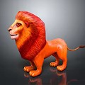 Vibrant Cartoon Lion Character And Wildlife Creature 3D Model With Orange Mane Standing Pose