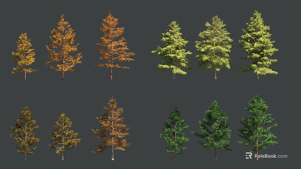 Collection of Various Colored Arbor Trees with Green Yellow and Orange Foliage 3d model 