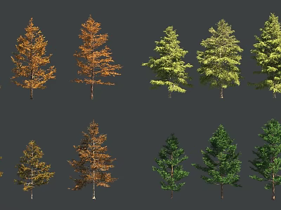 Collection of Various Colored Arbor Trees with Green Yellow and Orange Foliage 3d model