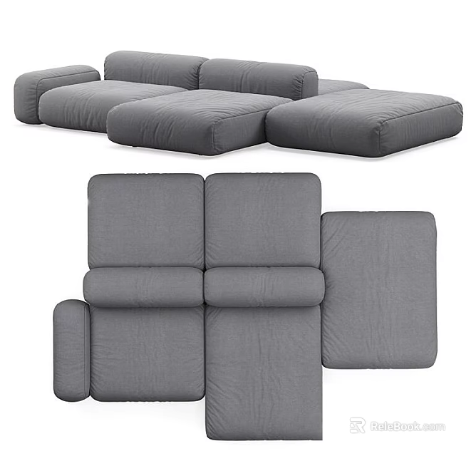 Gray Sectional Sofa with Modular Design Comfortable Upholstered Sections for Living Room 3d model