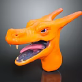 Detailed Orange Dragon Head Sculpture With Open Mouth And Sharp Teeth 3d model