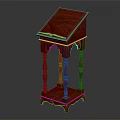 Red Wooden Functional Table With Carved Legs And Classic Storage Design 3d model