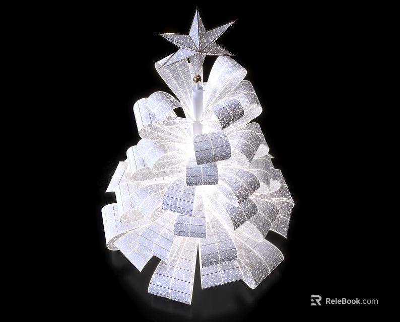 White Tree Shaped Art Installation With Glittery Layered Structure And Star Top 3d model