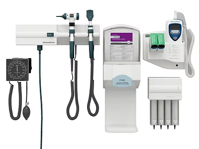 Modern Medical Equipment Set Including Blood Pressure Monitor Diagnostic Device And Gas Supply Unit 3d model