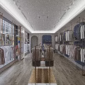 Modern Clothing Store Interior With Hanging Apparel Display Racks Central Table And Large Windows