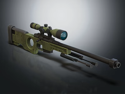 Green Tactical Sniper Rifle With High Power Scope Long Barrel And Ergonomic Stock Design 3d model