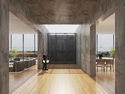 Modern Hotel Public Lounge Area With Comfortable Seating Wooden Flooring And Large Windows 3d model