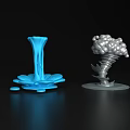 Decorative Ornament Set Featuring Blue Flowing Liquid Shape And Silver Spiral Sphere Design