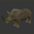 Realistic 3D Rhino Model With Rough Skin Texture Standing On Gray Background