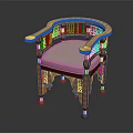 Elegant Carved Wooden Leisure Chair With Light Colored Padded Seat And Armrests