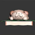Cute Pink Puppy Doll Lying on Green Leaf with Brick Base