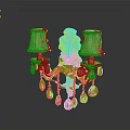 Elegant Ornate Gold Wall Sconce With Two Lampshades And Crystal Pendants