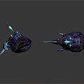Two Purple Anglerfish with Blue Fins in 3D Rendering on White Background