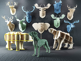 Nordic Animal Wall Decorations Antlers Deer Head Animal Wall Decorations Carved Bookshelf 3d model