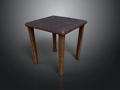 Rustic Vintage Wooden Table With Dark Tabletop And Sturdy Wooden Legs For Home Decor 3d model