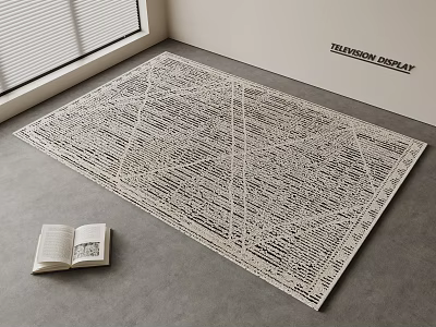 Light Square Carpet With Geometric Pattern In Modern Room With Open Book And Window Blinds 3d model