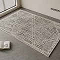 Light Square Carpet With Geometric Pattern In Modern Room With Open Book And Window Blinds