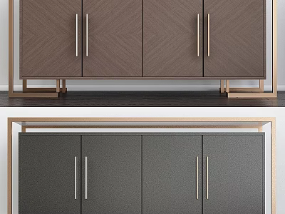 Modern Storage Cabinet With Brown Gray Finish Metal Handles And Gold Metal Frame 3d model