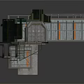 Industrial Equipment With Metal Frame Platform Staircase Green Panels And Gray Base