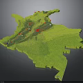 3D Topographic Map Display With Green Terrain Area And Red Marker Points