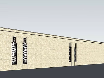 Beige Stone Building Exterior Wall With Vertical Decorative Lattice Windows Design 3d model