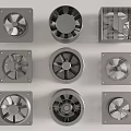 Various Industrial Ventilation Fans With Metal Blades And Different Housing Designs