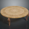 Decorative Round Wooden Dining Table with Intricate Carved Patterns and Elegant Curved Legs