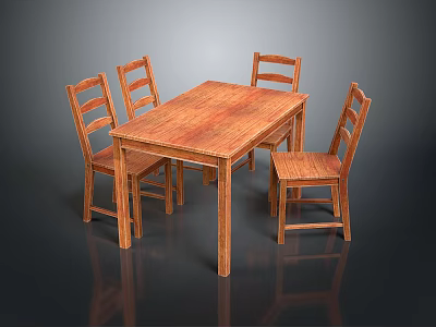 Simple Wooden Dining Table Set With Four Matching Chairs And Natural Finish 3d model