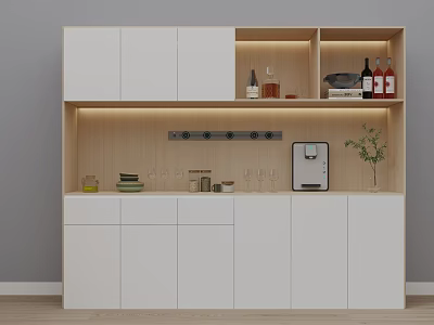 Modern White Wardrobe Design With Open Shelves Wooden Accents And LED Lighting 3d model