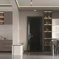 Modern Living Dining Room Interior With Gray Cabinets Dining Table And Display Shelves