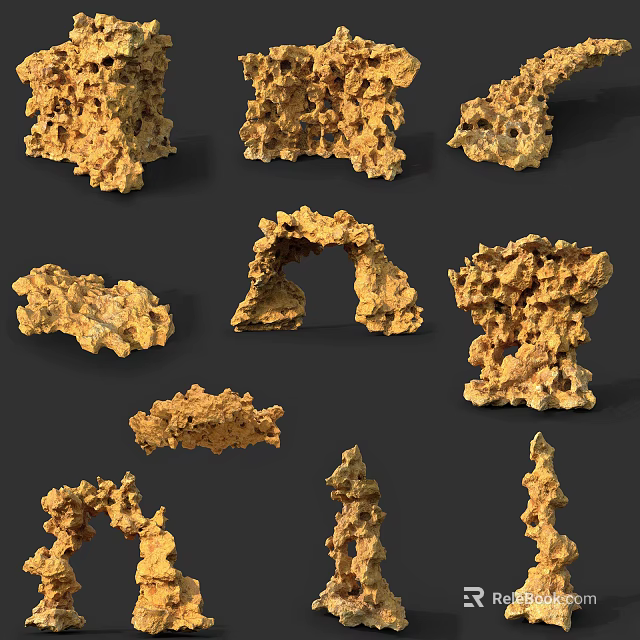 Stone Wood Decorative Elements With Various Natural Shapes And Textures 3d model