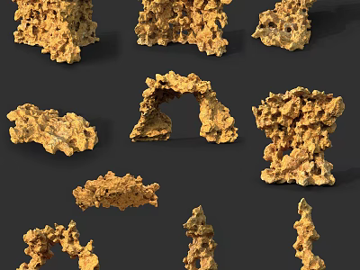 Stone Wood Decorative Elements With Various Natural Shapes And Textures 3d model