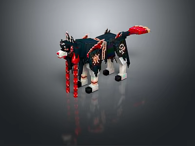 Block Built Black Dog Model With Red Tail White Nose And Paws 3d model