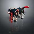 Block Built Black Dog Model With Red Tail White Nose And Paws