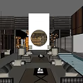 Modern Sales Office Interior With Wooden Structure Water Features And Spacious Green Corridor