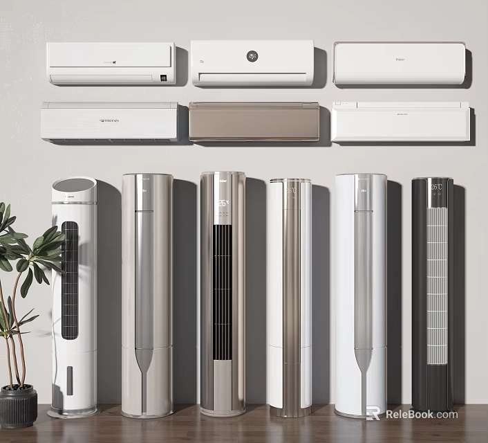 Various Air Conditioner Fans With Different Styles And Modern Designs In White Beige And Black 3d model 