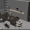Stylish Modern Dining Table Set With Wooden Tabletop Minimalist Chairs And Fruit Bowl