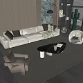 Modern Beige Sofa Coffee Table Set With Cushions Armchair Green Plant And Area Rug