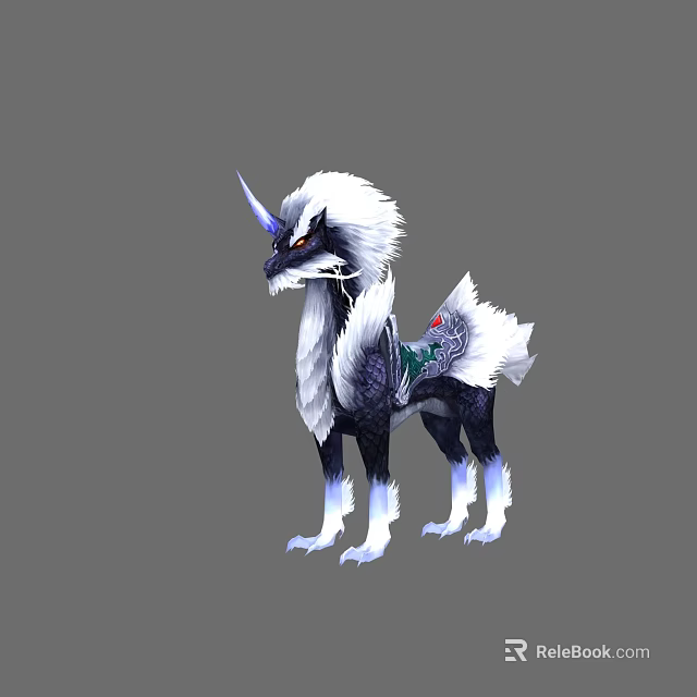 Mythical Unicorn Lion Creature With White Mane Black Body And Decorative Details 3d model 