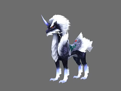 Mythical Unicorn Lion Creature With White Mane Black Body And Decorative Details 3d model