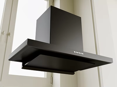 Sleek Modern Black Range Hood Kitchen Appliance Mounted By Window In Kitchen 3d model