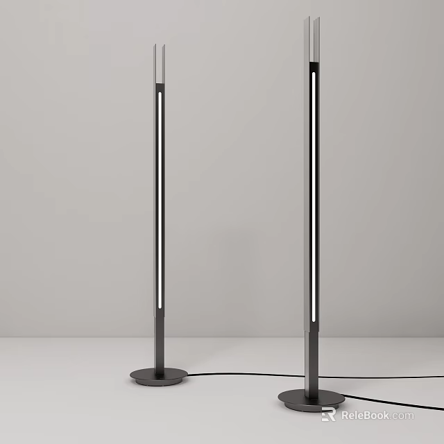 Sleek Modern Floor Lamp With Black And Silver Metal Stand And LED Lighting 3d model 