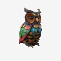 Artistic Handcrafted Owl Sculpture with Vibrant Colorful Feathers Detailed Design for Decor