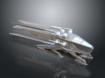 Futuristic Sci Fi Spaceship Model With Metallic Wings And Sleek Aerodynamic Design 3d model