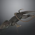 Dark Colored Lizard with Long Tail and Extended Limbs On Smooth Black Surface with Reflection