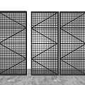Modern Black Metal Room Divider With Geometric Grid Pattern And Three Panels 3d model