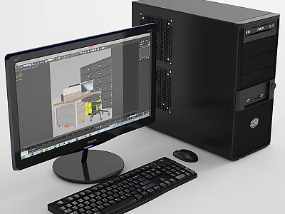 Desktop Computer Setup With Monitor Keyboard Mouse And 3D Design Interface 3d model